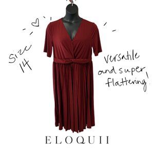 Eloquii Knot Front Pleated Dress in Size 14 in Cabernet - New With Tags